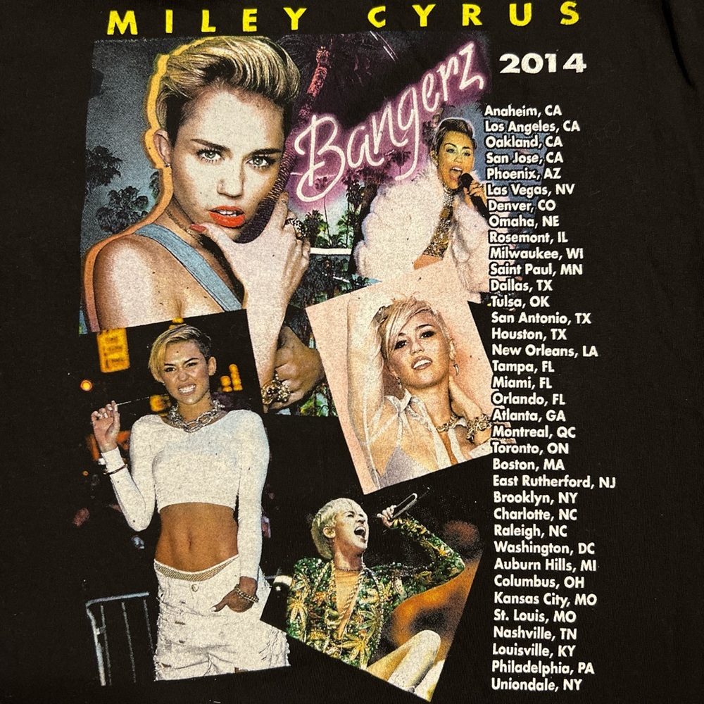 Miley Cyrus Bangerz 2014 Tour Full Front and Back Graphic Black T-Shirt - Picture 5 of 8